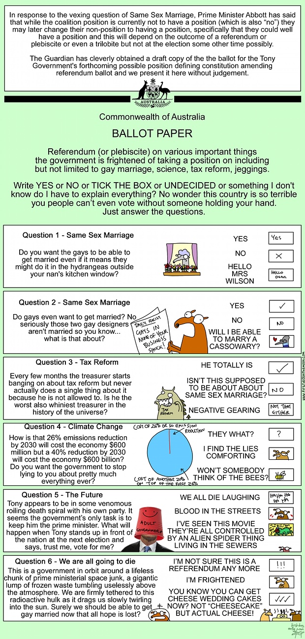 A plebiscite on issues including same-sex marriage, tax reform, jeggings