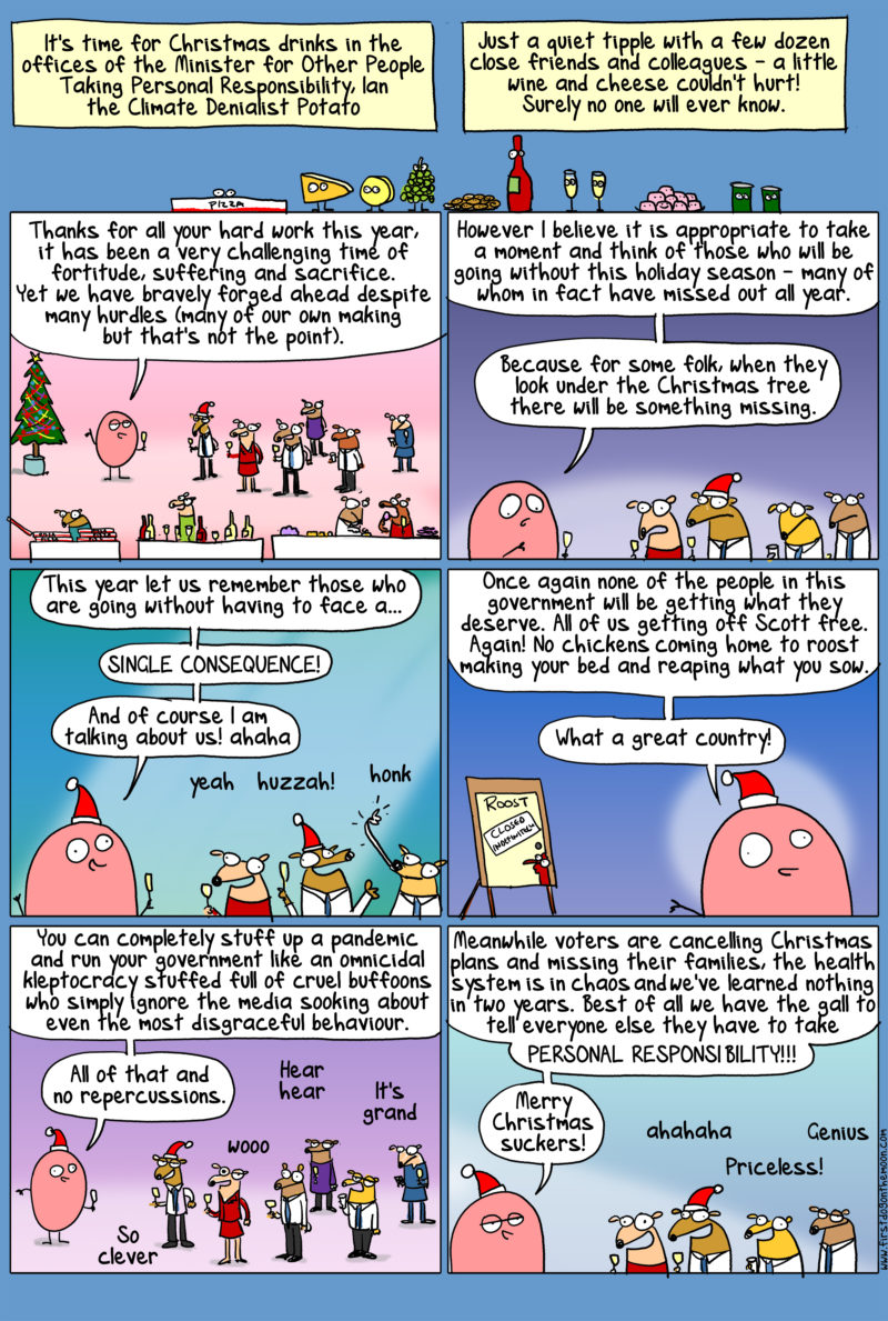 It’s time for Christmas drinks in the offices of the Minister for Other People Taking Personal Responsibility