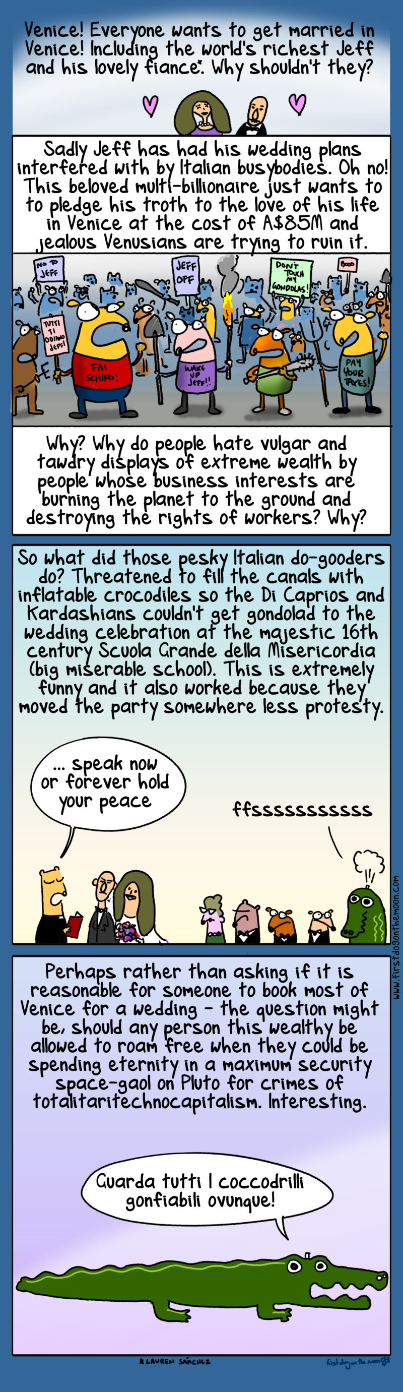 The world’s richest Jeff had his wedding plans interfered with by Italian busybodies! Oh no!